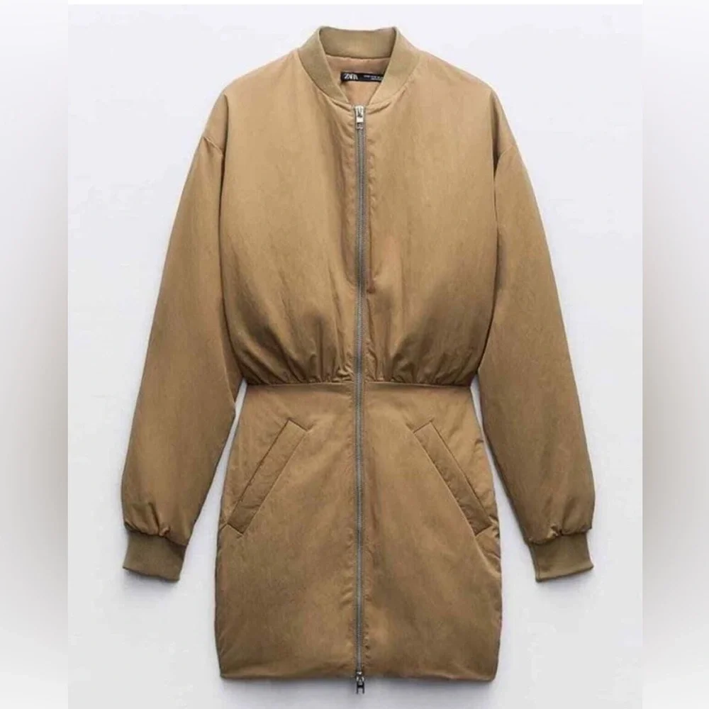 Zara Camel Long Sleeve Dress - Picture 2 of 9